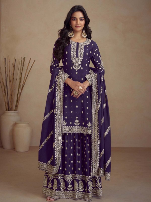 Deep Indigo Heavy Silk Designer Sharara Suit